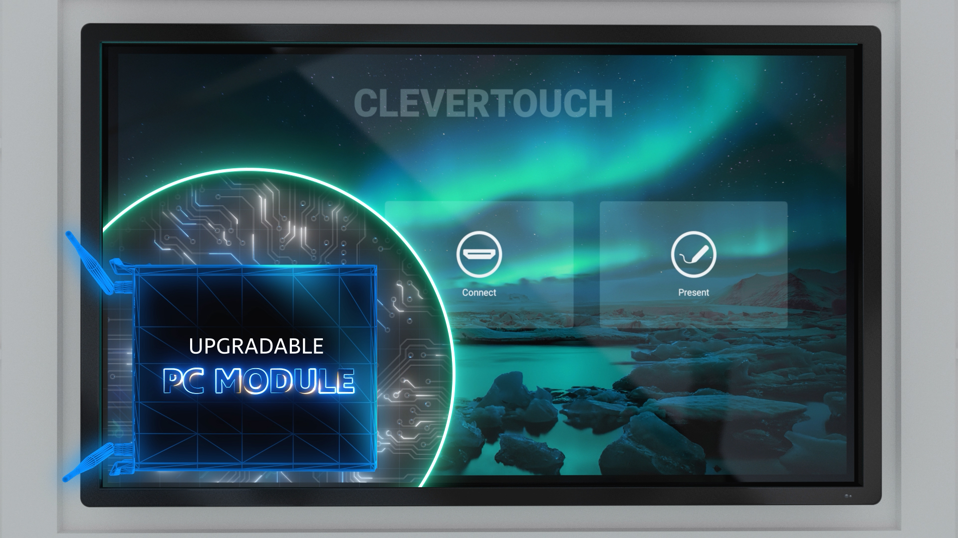 Radial UI burst calling out the upgradable PC module